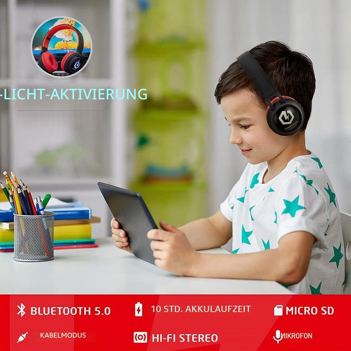 PowerLocus Kinderkopfhörer Bluetooth, Kinder Kopfhörer Over-Ear mit 85db Lautstärkebegrenzung LED-li