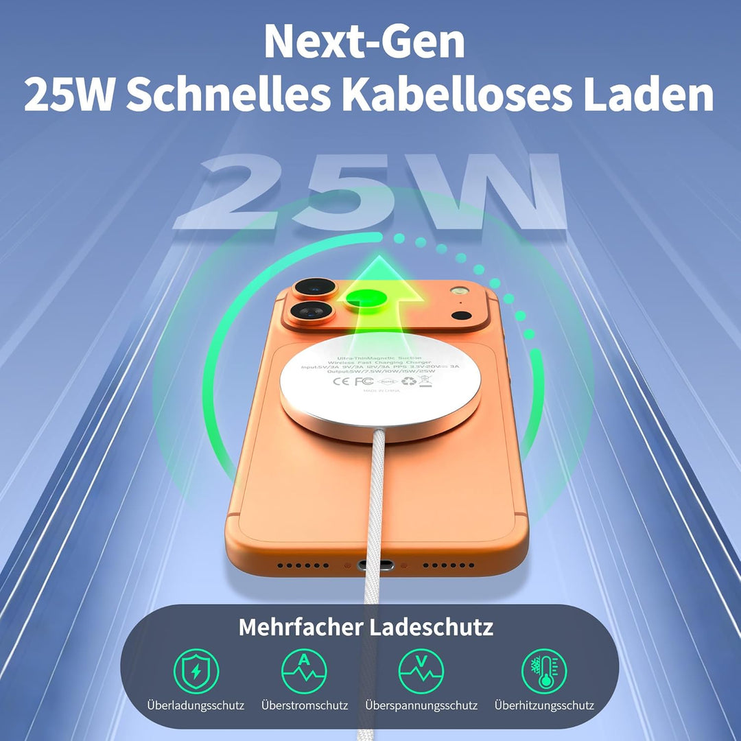 25W magnetisches Wireless-Ladegerät für MagSafe, für iPhone 17/16/15/14/13/12/AirPods mit Schnelllad
