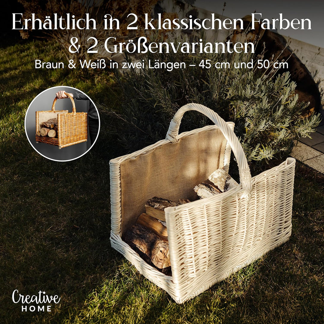 Creative Home Gross Kaminkorb Weiss Holzkorb Kaminholzkorb Rattan | 50 x 34 x 50 cm | Aufbewahrung R