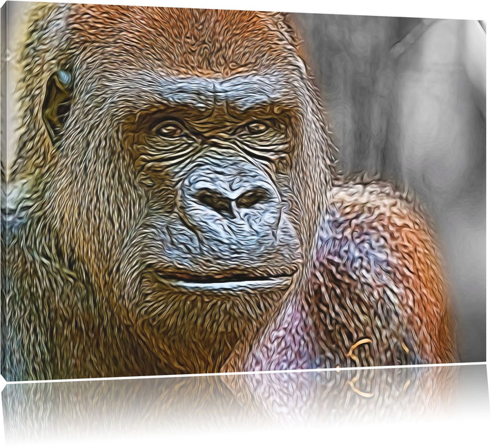 stolzer Gorilla schwarz/weiss Deluxe Format: 100x70 cm auf Leinwand, XXL riesige Bilder fertig gerah