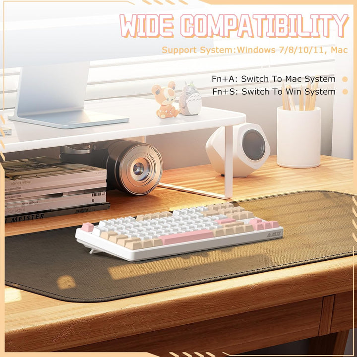 A.JAZZ AK871 Kabellose Gaming-Tastatur 75%, Bluetooth/2,4 GHz Wireless Dual-Modi, TKL 80% Mechanisch