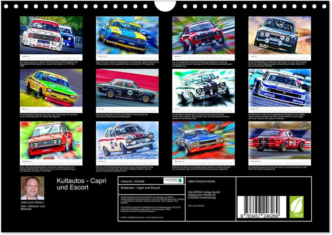 Kultautos - Capri und Escort (Wandkalender 2026 DIN A4 quer), CALVENDO Monatskalender: Autos mit spo