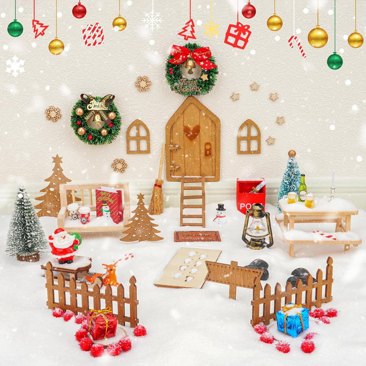 68 Stück Wichteltür Set Weihnachten – Wichtel Set mit Zubehör DIY Deko Komplettset aus Holz & Kunsts