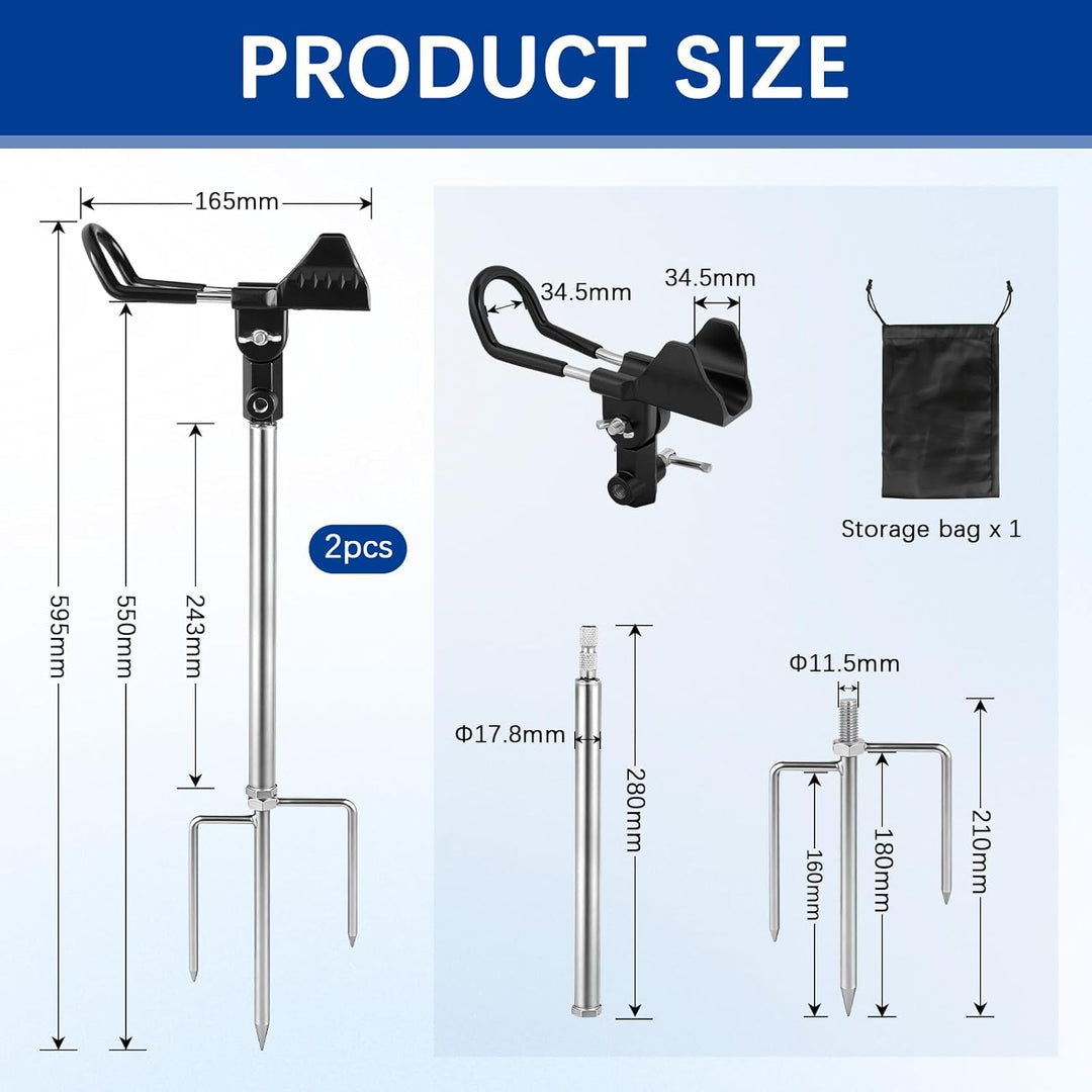 EXLECO 2pcs Rutenhalter Angel, 360° Verstellbar Angelrutenhalter aus Edelstahl mit Dreifach-Erdspitz