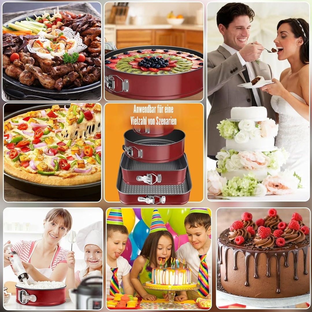 FAMKEEP Springform Kuchenform Set 4 Stück Kuchenformen,Abnehmbarer Flachboden,Auslaufsicher Antihaft