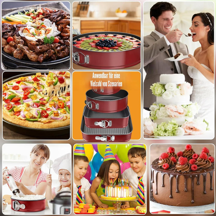 FAMKEEP Springform Kuchenform Set 4 Stück Kuchenformen,Abnehmbarer Flachboden,Auslaufsicher Antihaft