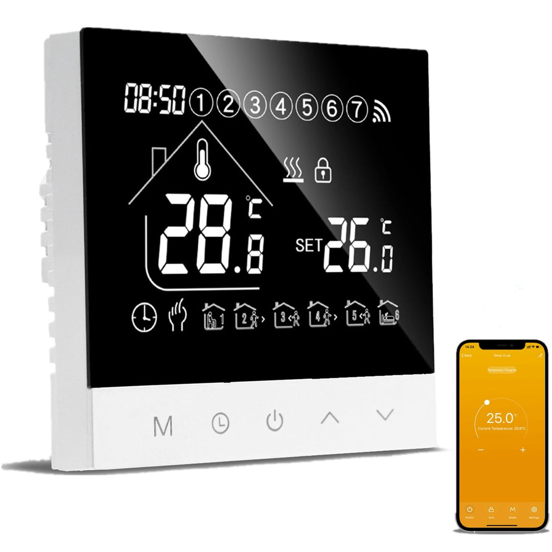 Smart Thermostat für Wasser Fussbodenheizung,WiFi Programmierbar Wandthermostate LCD Digital Touchsc