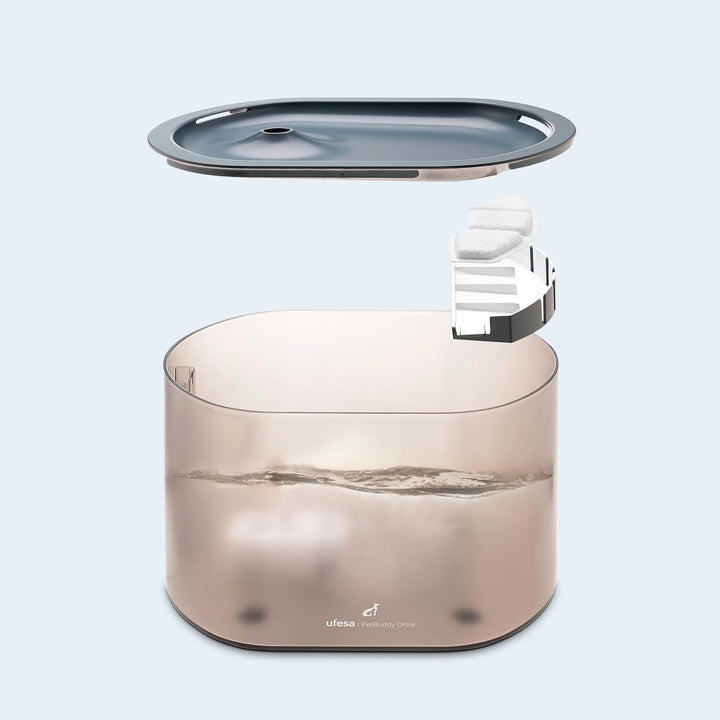 Ufesa Automatischer Trinkbrunnen für Haustiere 2,5 L, Aktivkohle- und Harzfilter, Katzenbrunnen, USB
