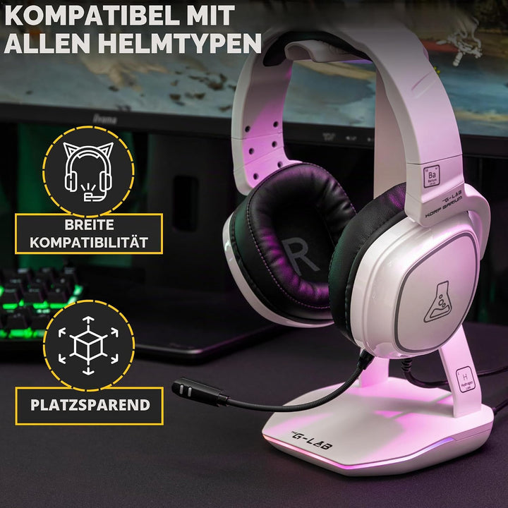 The G-lab – K-Stand Hydrogen – Gaming Kopfhörer Ständer – RGB mit 7 Farben, EIN/Aus-Schalter, 2X USB