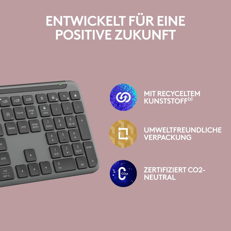 Logitech Signature Slim K950 kabellose Tastatur, schlankes Design, Wechseln zwischen Geräten beim Ti