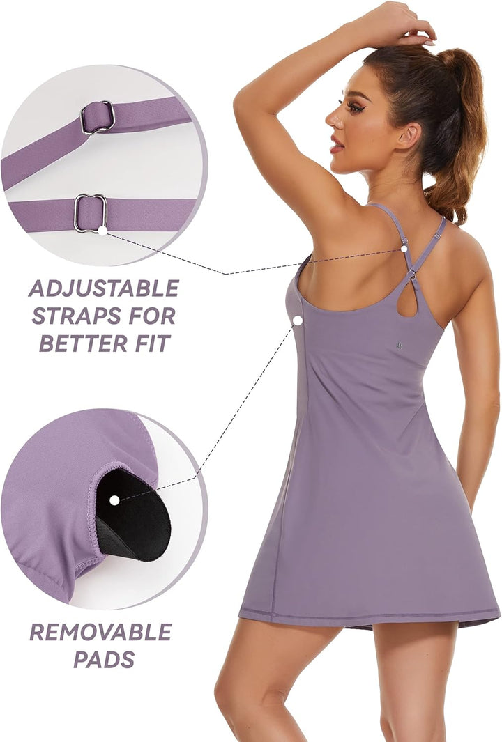 Desol Damen-Tenniskleid, Golf-Trainingskleid mit integrierten BH- und Shorts-Taschen, sportliche Tra