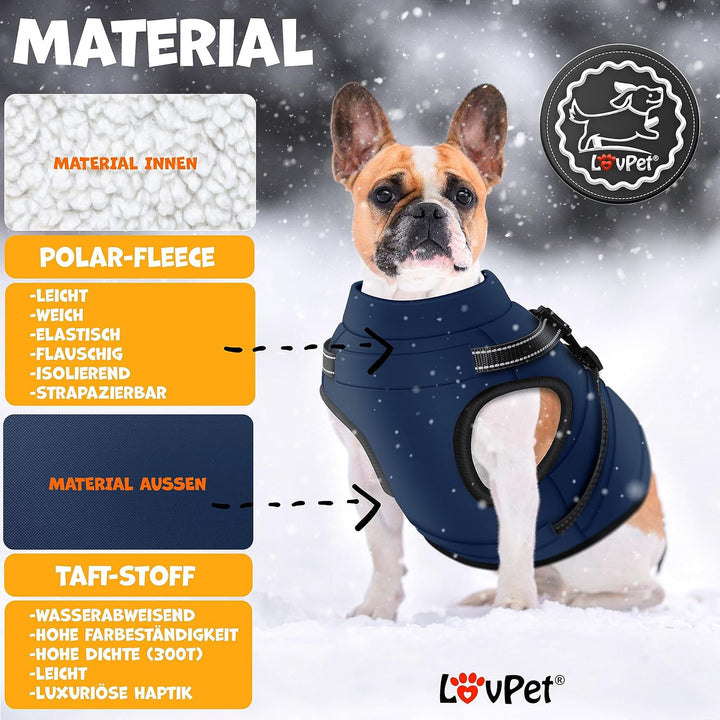 LOVPET® Hundejacke Hundemantel mit Geschirr, inkl. 45 Stück Kotbeutel + Spender, Hunde Winterweste g