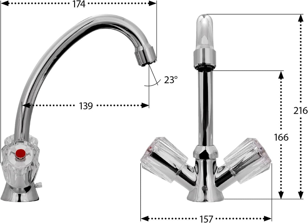 aquaSu® Zweigriffmischer Standard Plus für Waschtisch | Niederdruck | Chrom | Wasserhahn