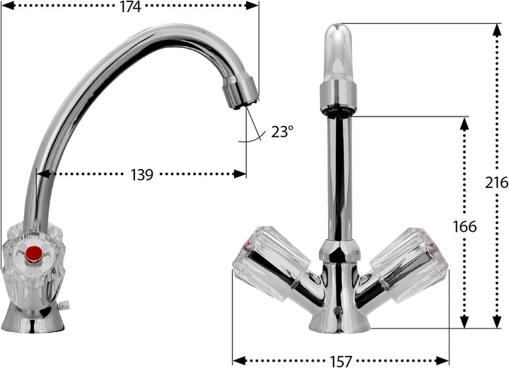 aquaSu® Zweigriffmischer Standard Plus für Waschtisch | Niederdruck | Chrom | Wasserhahn