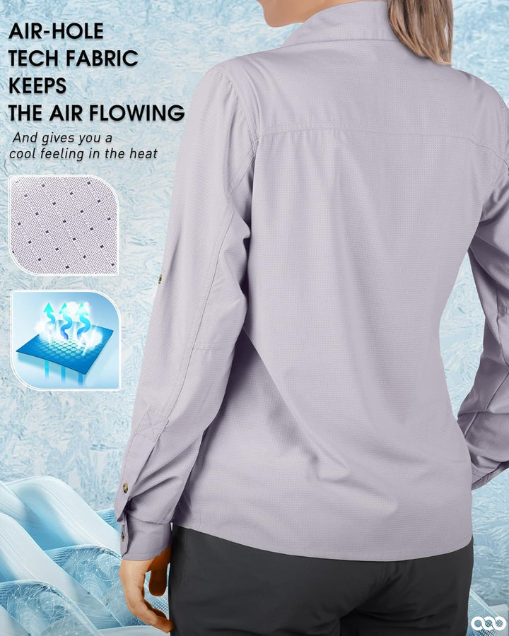33,000ft Hemd Damen UPF50+ UV Schutz Outdoorhemd Schnelltrocknend Freizeithemd Langarm Funktionshemd