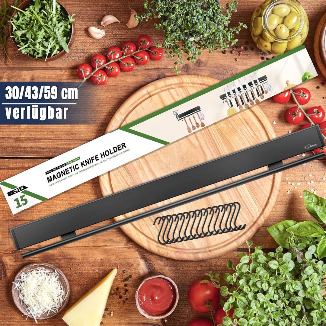 Dmore 59 cm Magnetleiste Messer mit 15 Haken, schwarzer Messerhalter magnetisch mit Hakenleiste, ext