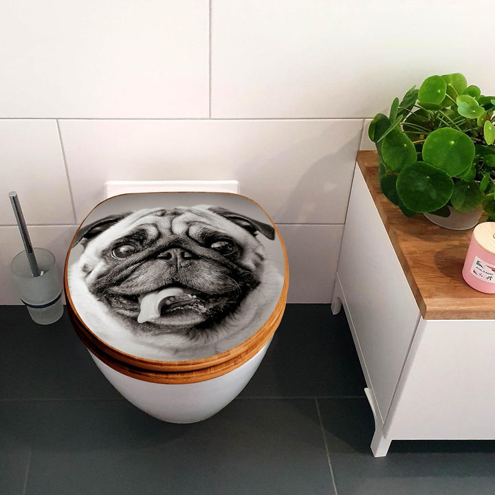 banjado® Design WC Sitz Bambus Absenkautomatik mit Motiv Mops Porträt/Toilettendeckel mit Absenkauto