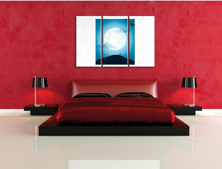 Pixxprint Schauriger Mond als Leinwandbild/Grösse: 3 Teilig (120x80) cm/Wandbild/Kunstdruck/fertig b