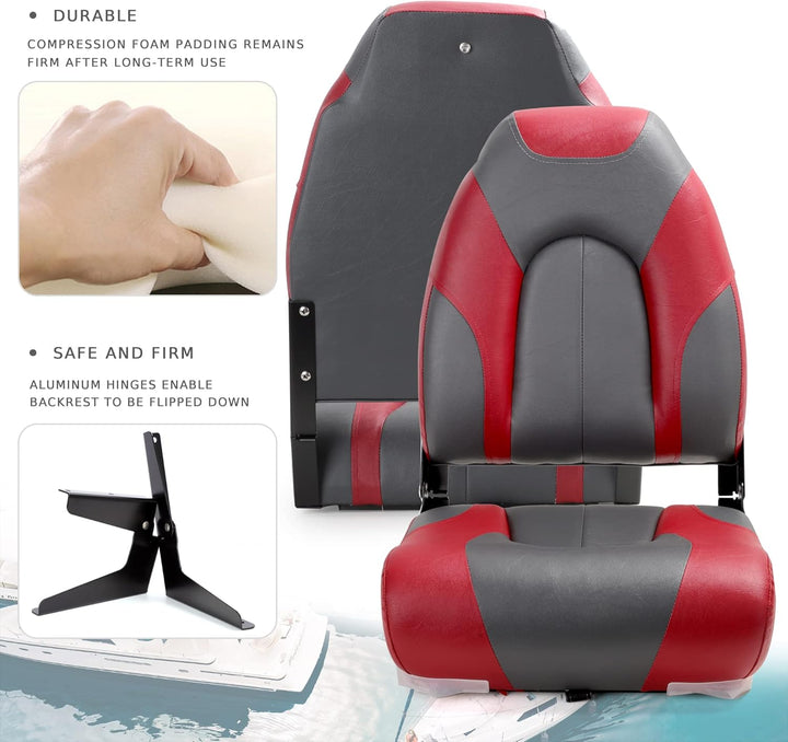 SUNDGORA Deluxe Marine Klappbarer Bootssitz mit hoher Rückenlehne, Edelstahlschrauben im Lieferumfan