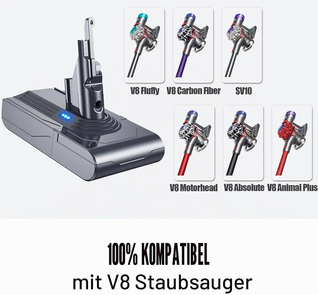 6000mAh Ersatzakku für Dyson V8 Akku Kompatibel mit Absolute, Fluffy, Animal, Motorhead, SV10 V8 600