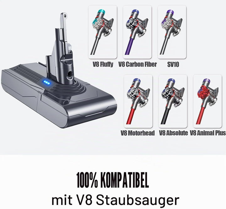 6000mAh Ersatzakku für Dyson V8 Akku Kompatibel mit Absolute, Fluffy, Animal, Motorhead, SV10 V8 600