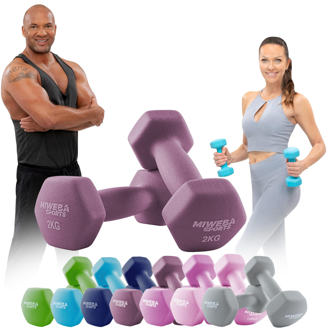 Miweba Sports Neopren Hantelset NKH100 | 𝐏𝐫𝐨𝐟𝐢 Hanteln - 0.5-10.0 Kg - Hexagon Hanteln Set - Kurzhan