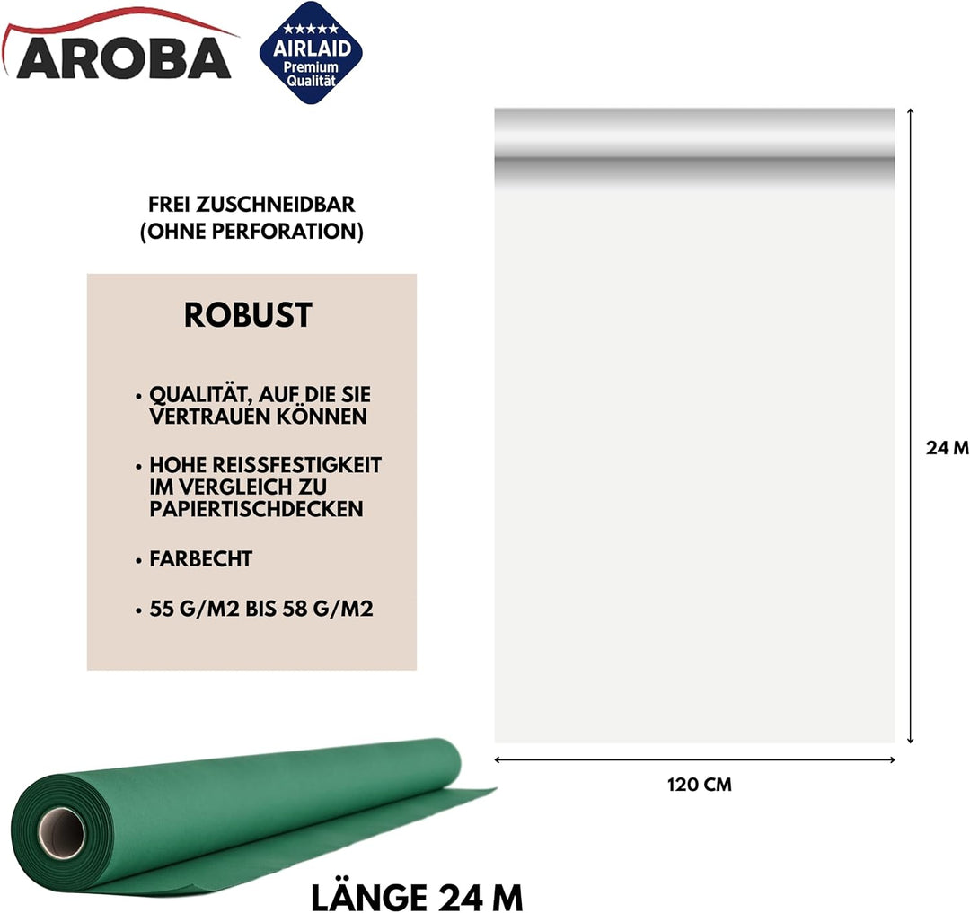 AROBA 1x Airlaid Tischdeckenrolle (Grün, 1,2 m x 24 m) - Stoffähnliche Tischdecke - Hochwertige Tisc