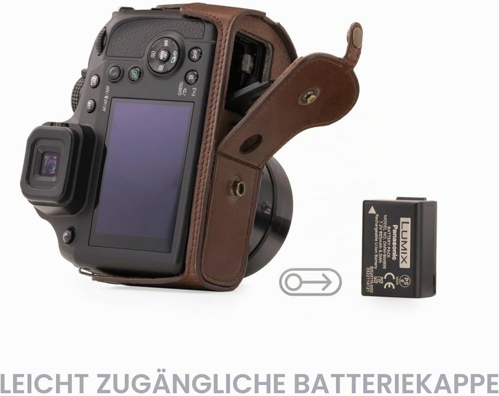 MegaGear Panasonic Lumix DC-FZ80, FZ82 Ever Ready Leder Kamera-Case mit Trageriemen und Batteriezuga