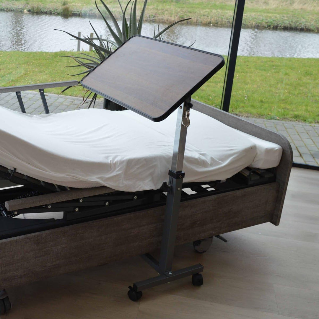 Luxuriöser kippbarer Bettisch auf Rollen (verstellbar) – Braun – Stuhl- und Beistelltisch mit 90° ne