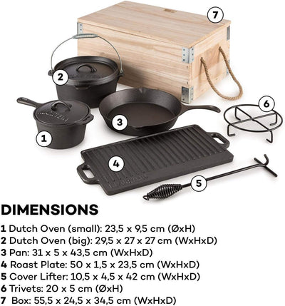 Klarstein Hotrod Masterplan - Dutch Oven Set , BBQ-Topf , Komplett Set , 7-teilig , zum Kochen, Brat