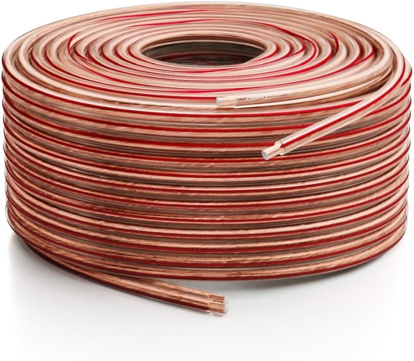 deleyCON 100m Lautsprecherkabel 2x 1,5mm² Boxenkabel CCA Kupferüberzogenes Aluminium 2x48x0,20mm Lit