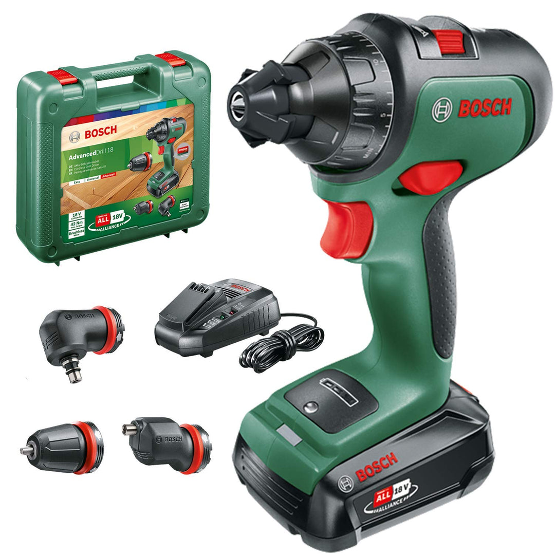 Bosch Akkuschrauber AdvancedDrill 18 Set (mit Akku, 18 Volt System, 3 Aufsätze, im Koffer) 42 Nm | 1