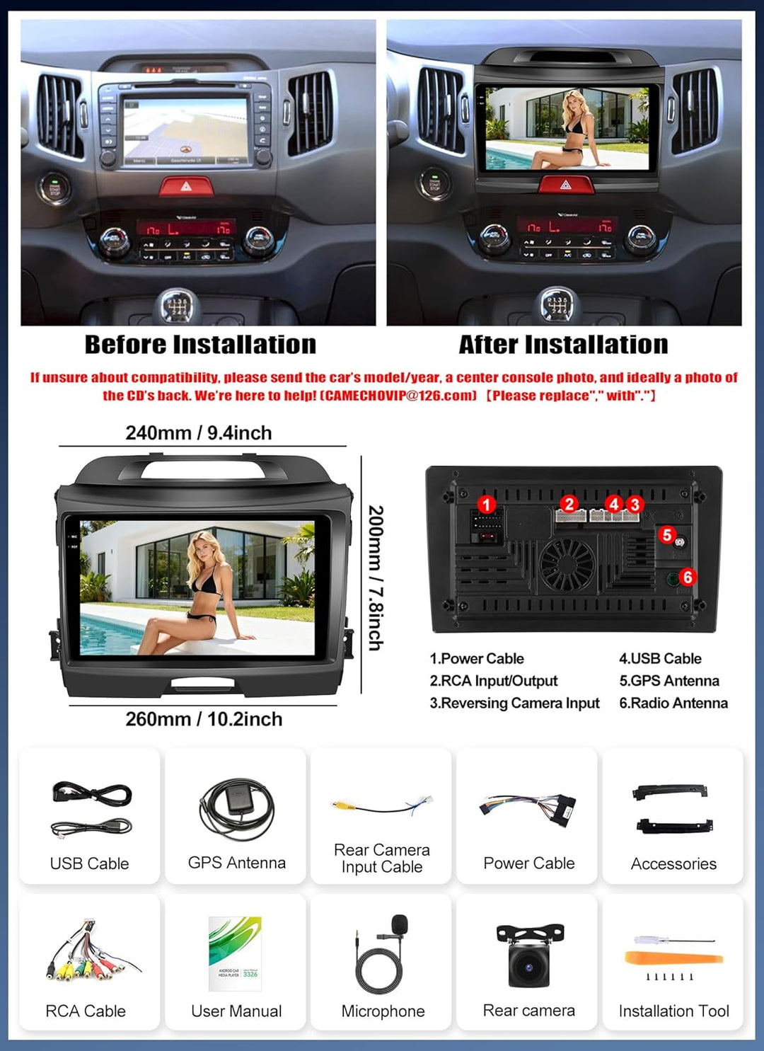 CAMECHO 4G+128G Android 15 Autoradio für Kia Sportage 3 III SL 2010-2016 mit Navi Carplay Android Au