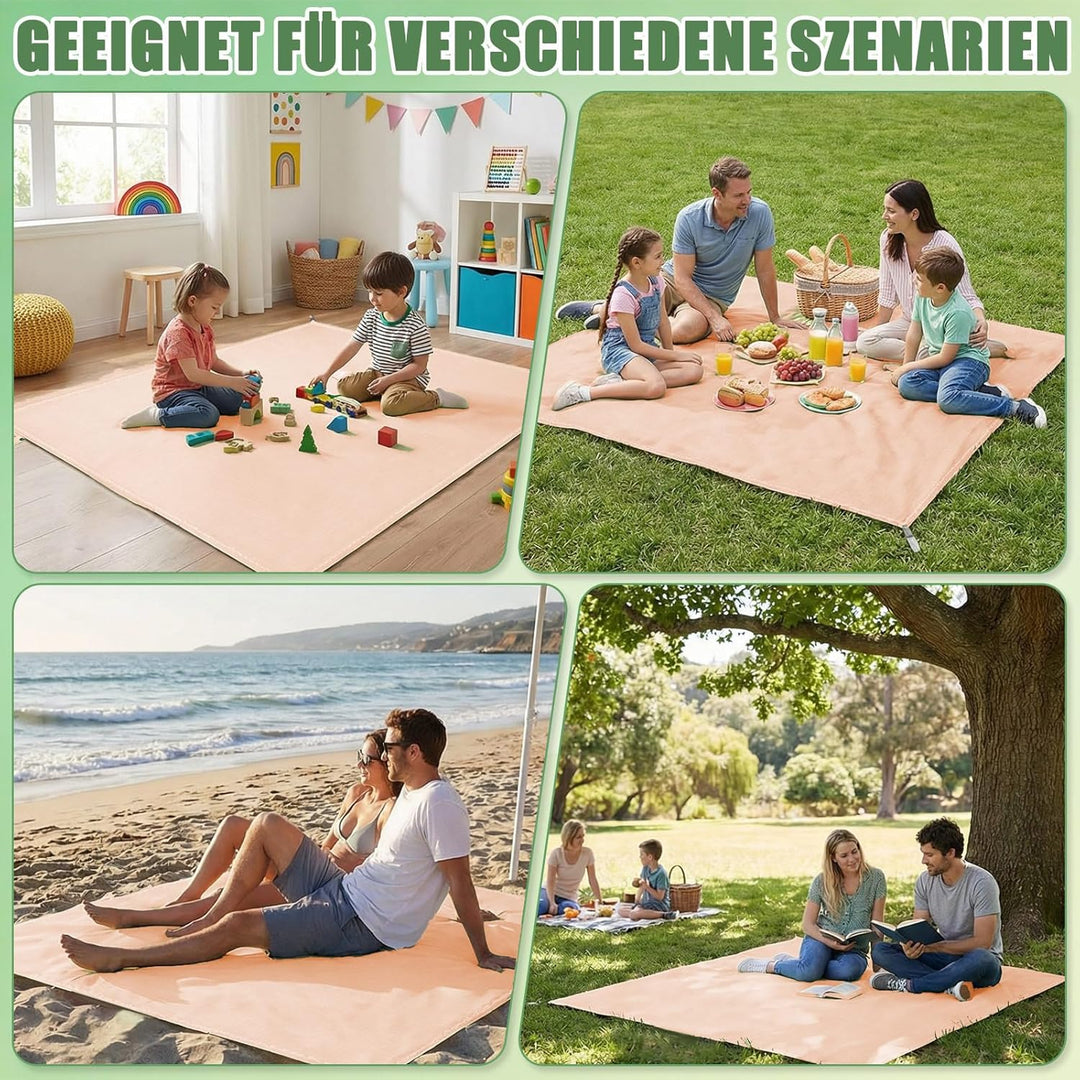 Mini Picknickdecke 210x220 cm, Wasserdichte, Ultraleichte, Tragbare Picknickdecke mit 4 Heringen, Ma
