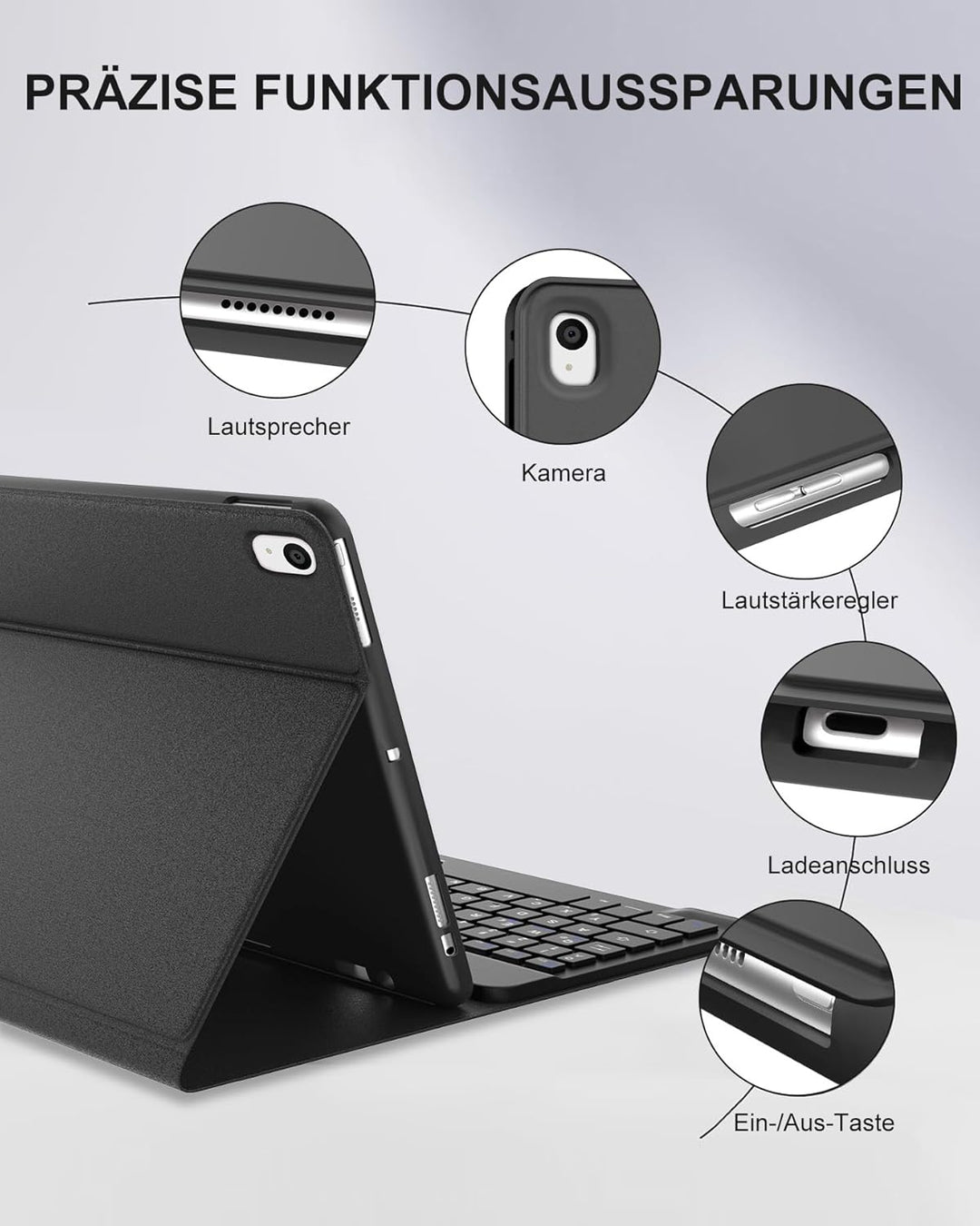 für iPad 10,2 Hülle mit Tastatur für iPad 10,2" (2019/2020/2021 7./8./9.), Abnehmbare Bluetooth Schu