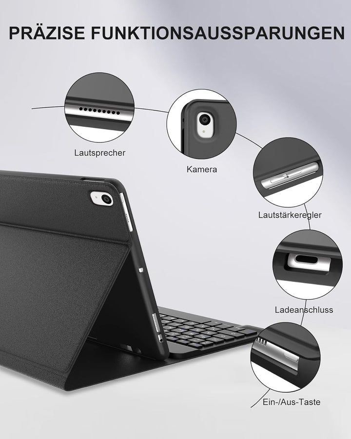 für iPad 10,2 Hülle mit Tastatur für iPad 10,2" (2019/2020/2021 7./8./9.), Abnehmbare Bluetooth Schu