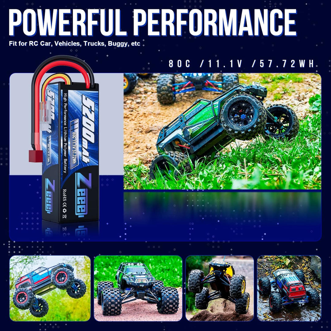Zeee 3S LiPo Akku 11,1V 80C 5200mAh Hardcase Batterie mit T Stecker für RC Auto, RC Flugzeug, RC Hub