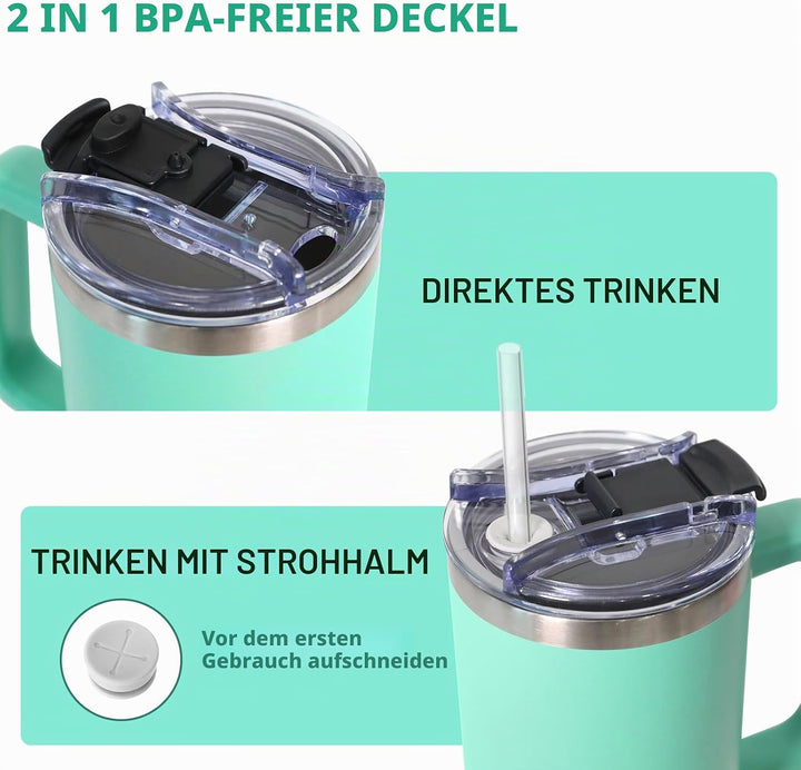 HNCY Thermobecher mit 2-in-1-Deckel 1180ML, Kaffeebecher to go Thermo, Trinkbecher mit Deckel und St