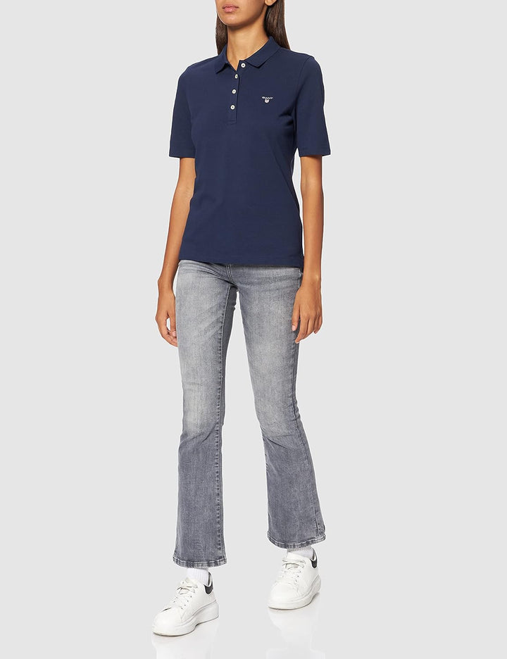 GANT Damen ORIGINAL LSS Pique Polohemd XS Evening Blue, XS Evening Blue