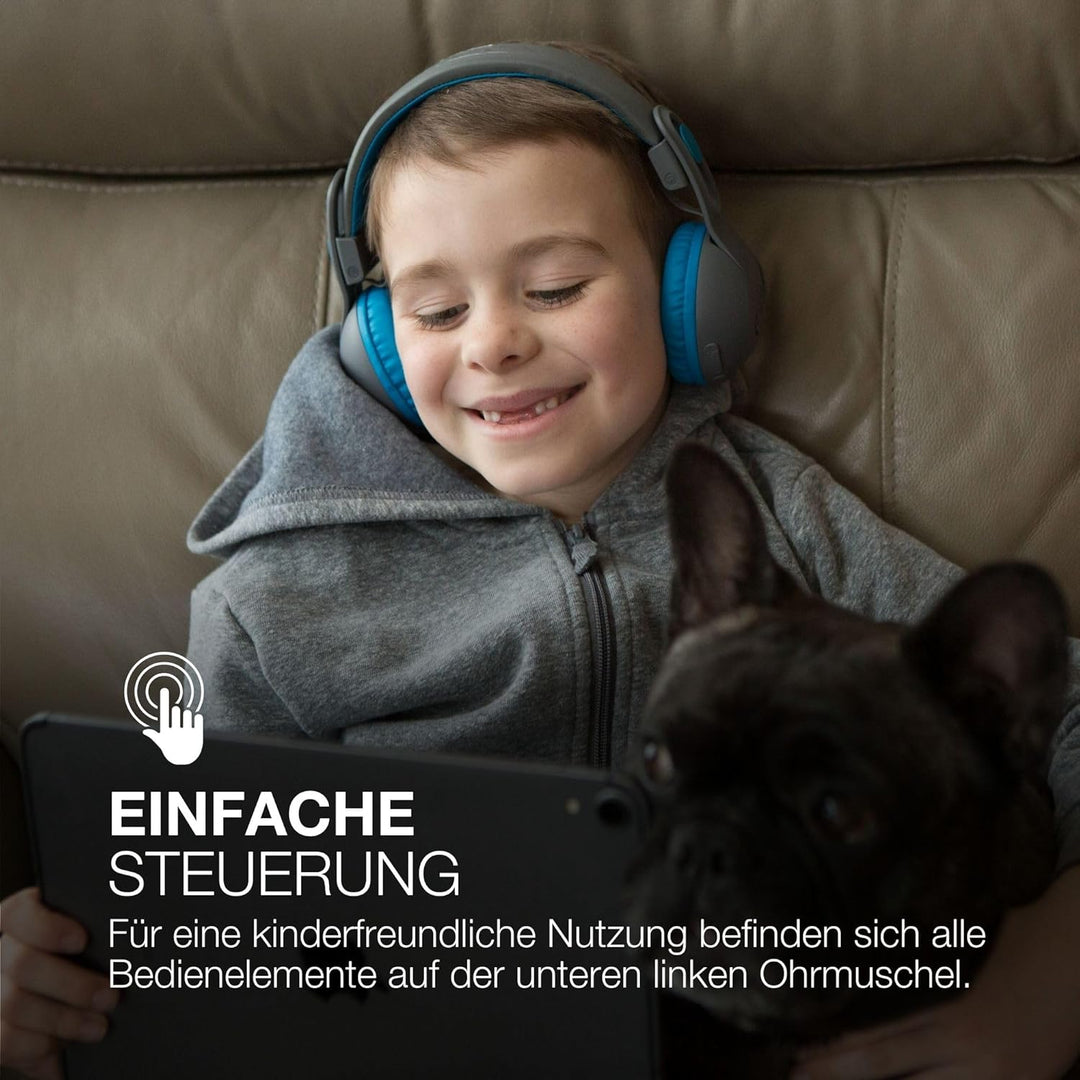 JLab JBuddies Studio 2 Kabellose + verkabelte On-Ear-Kinder-Kopfhörer, Grau/Blau, 65+ Stunden Akkula