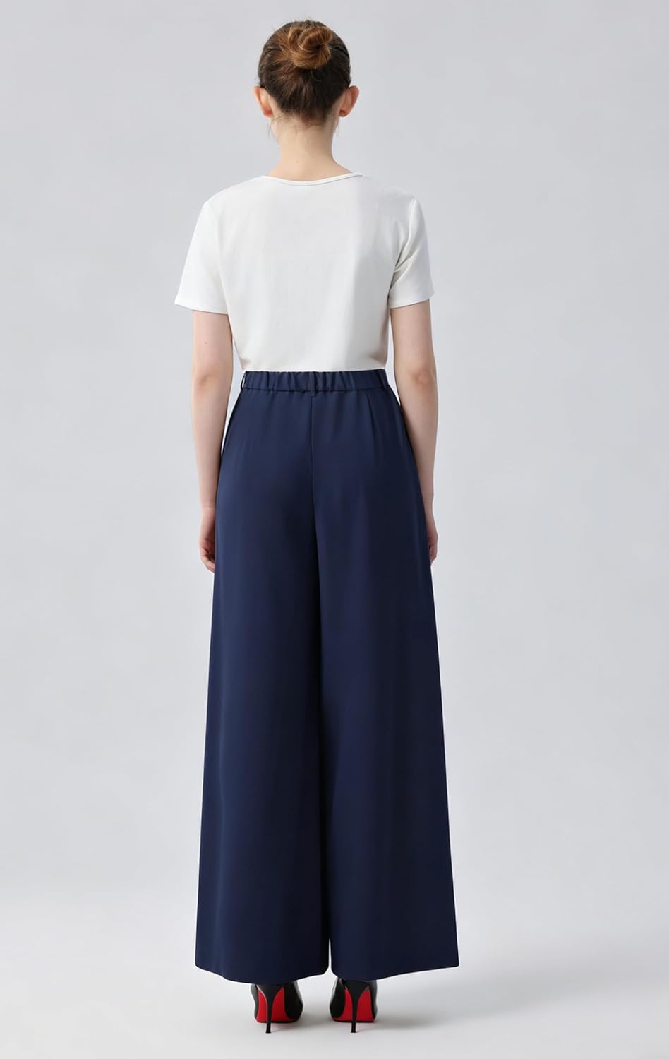 Tronjori Damen Hose Weites Bein Frauen Lange Hose mit Taschen Einfarbig Lose elastische Hohe Taille