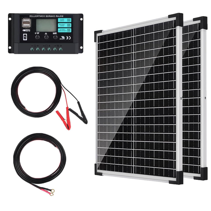 50W Solarpanel 12V Kit: 2x25W Monokristallines Photovoltaik Solarmodul mit 10A Laderegler, 2Pcs Verl