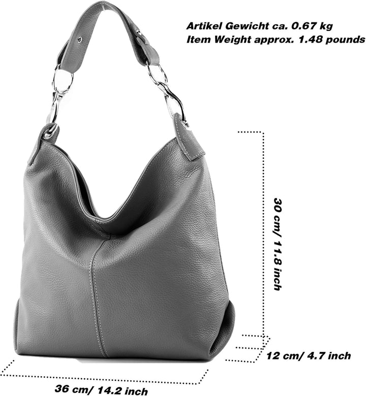 modamoda de - T168 - ital Schultertasche Umhängetasche aus Leder Saphirblau/Braun, Saphirblau/Braun
