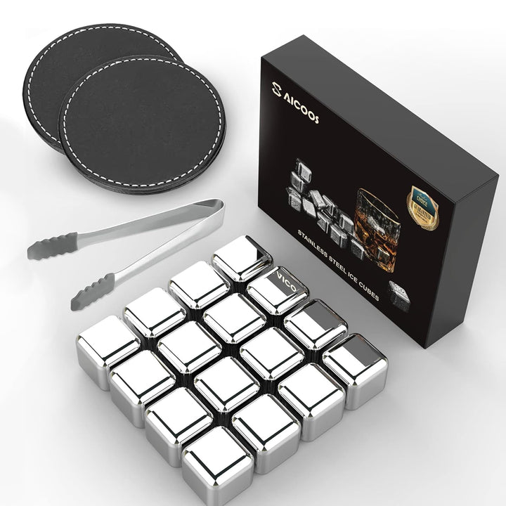 16 Stück Eiswürfel Aus Edelstahl Wiederverwendbare Whisky Steine Ice Cubes Set, Whiskysteine, Wein K