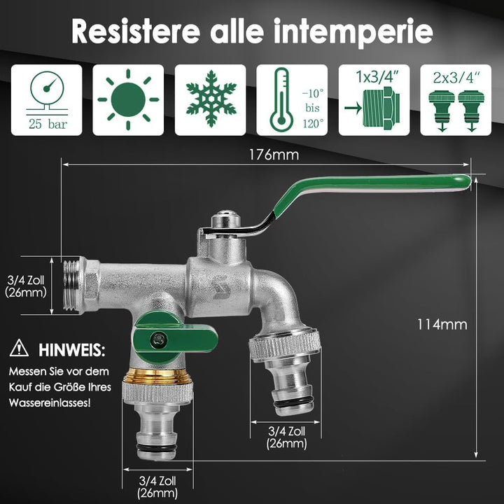 SPGOOD Garten Wasserhahn,Doppel Auslaufhahn 3/4 Zoll,aus Messing Rost-und Frostsicher,mit 2X 3/4 Zol