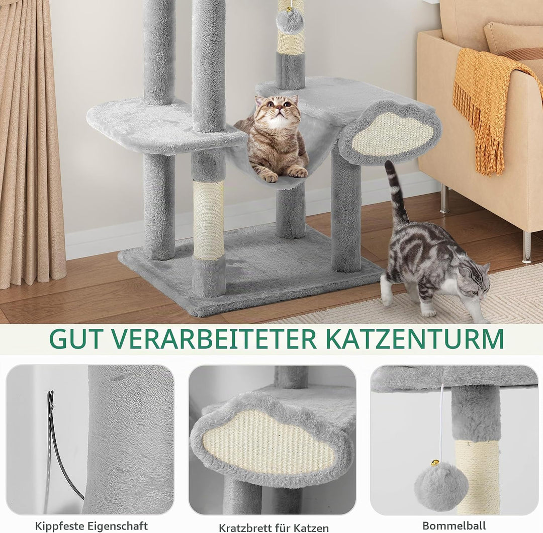 YITAHOME Kratzbaum, Stabiler Kratzbaum für Katzen, mehrstöckiger Kletterbaum mit Hängematte, hohes,