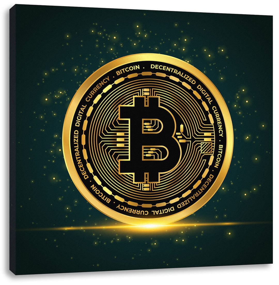 Pixxprint funkelnder Bitcoin BTC als Leinwandbild Quadratisch| Grösse: 70x70 cm | Wandbild | Kunstdr
