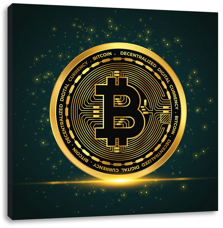 Pixxprint funkelnder Bitcoin BTC als Leinwandbild Quadratisch| Grösse: 70x70 cm | Wandbild | Kunstdr