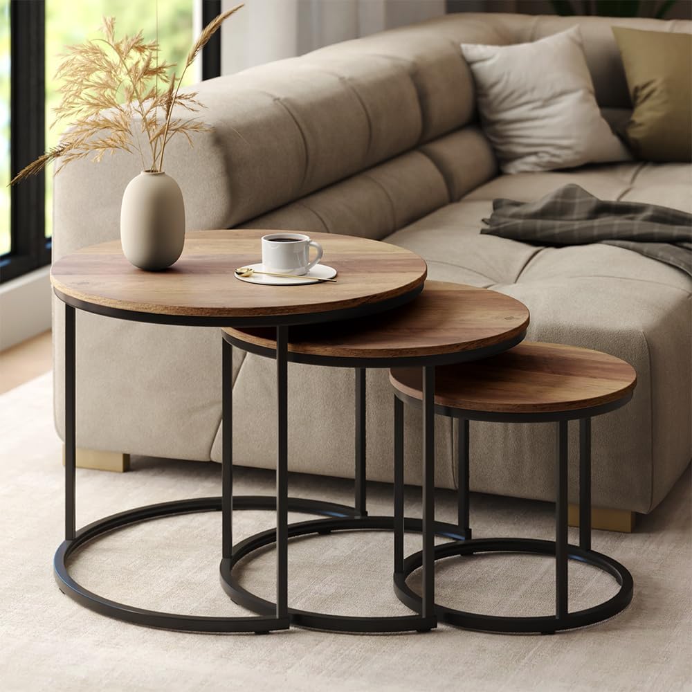 Vicco Couchtisch-Set Montreal, Holz, 55 x 55 cm 3 Teile Holz 3er Set, Holz 3er Set