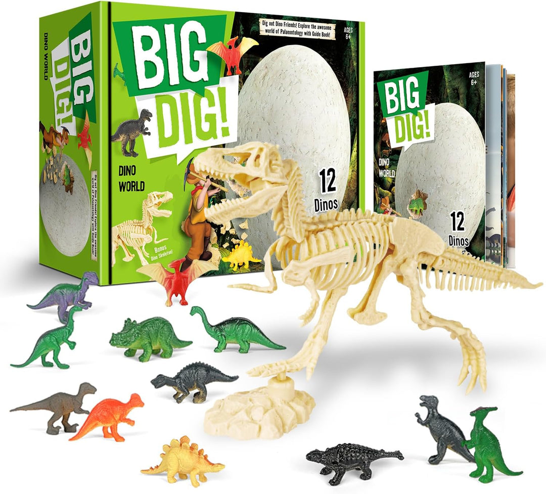 Dino Eier Ausgrabungsset für Kinder, Grosses Dino Ei zum Ausgraben mit 12 Dinosaurier Figuren, Archä